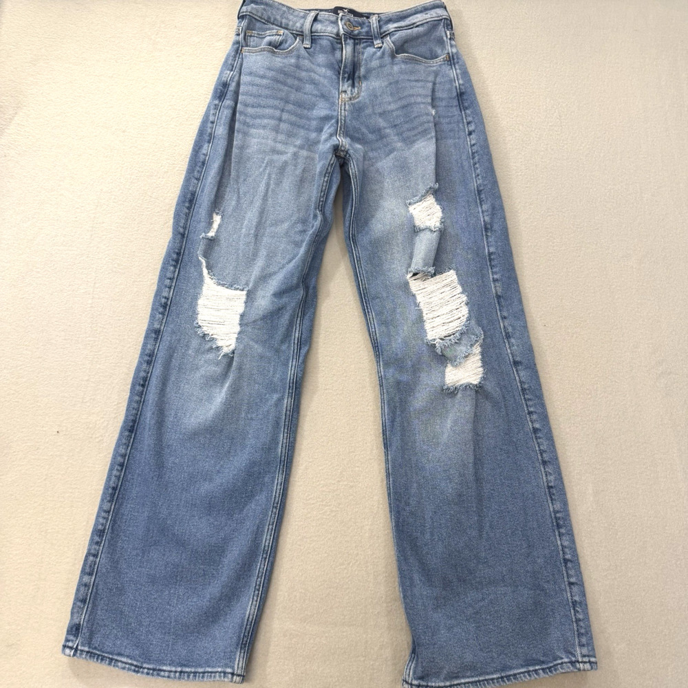 Hollister Ultra High-Rise Baggy Jeans Size 25 x 31 1R Skater Distressed Grunge